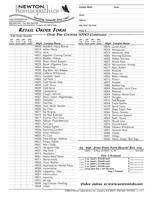Newton Homeopathics OTC Retail Order Form-Newton Homeopathics