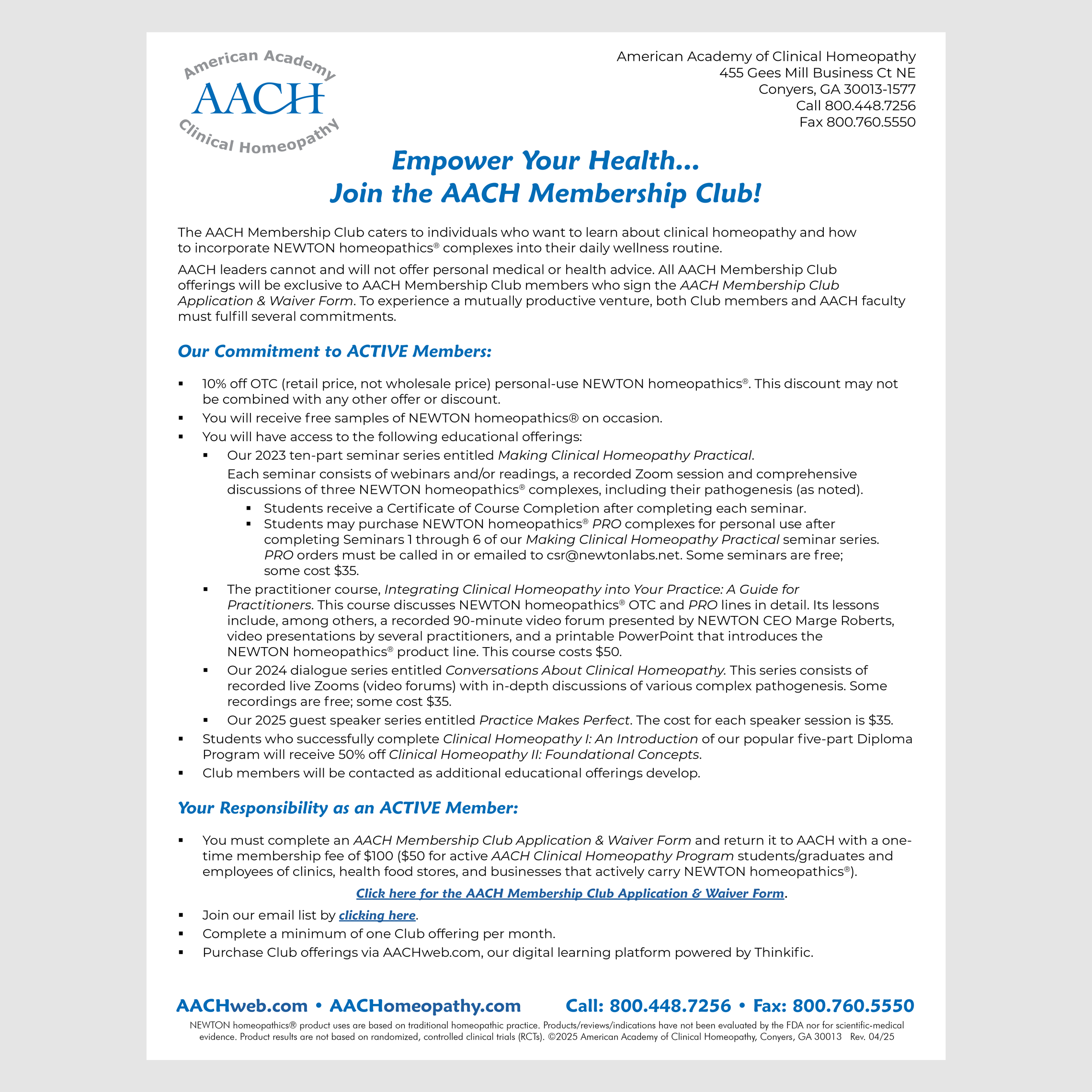 AACH Membership Club Info Flyer